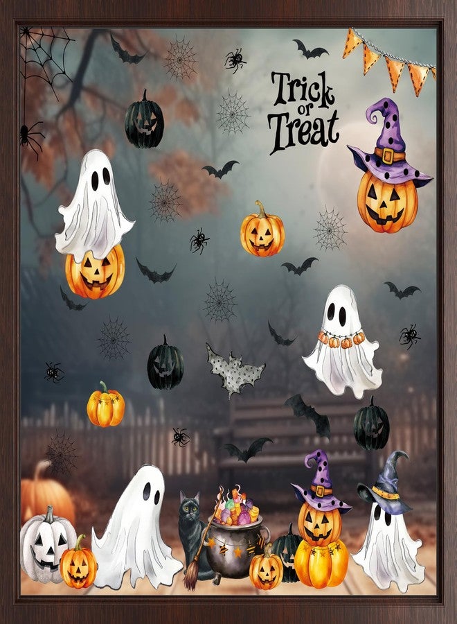 ZAEW ZAWE 9 Sheets Halloween Window Clings Trick or Treat Ghosts Evil Pumpkins Bats Reusable Double-Sided Window Decals Stickers for Fall Party Home Classroom Office Decorations - Image 2
